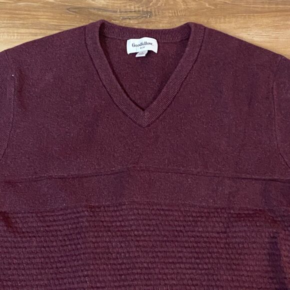Goodfellow Sweater Mens Large Brick Red V Neck Textured Knit Cotton Blend - Picture 2 of 9